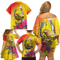Papua New Guinea Cultural Tropical Flowers Family Matching Off Shoulder Short Dress and Hawaiian Shirt LT9 - Polynesian Pride