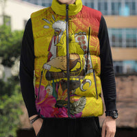 Papua New Guinea Cultural Tropical Flowers Sleeveless Puffer Jacket - Polynesian Pride