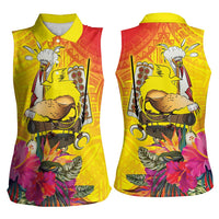 Papua New Guinea Cultural Tropical Flowers Women Sleeveless Polo Shirt LT9 - Polynesian Pride