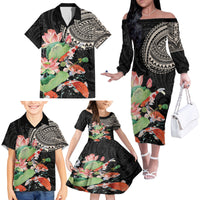 Personalized Japanese Koi Fish Family Matching Off The Shoulder Long Sleeve Dress and Hawaiian Shirt with Polynesian Pattern LT9 - Polynesian Pride