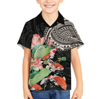 Personalized Japanese Koi Fish Family Matching Off The Shoulder Long Sleeve Dress and Hawaiian Shirt with Polynesian Pattern LT9 Son's Shirt Black - Polynesian Pride