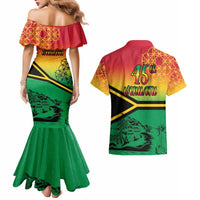 Hapi 45th Indipendens Dei Vanuatu Couples Matching Mermaid Dress and Hawaiian Shirt Yumi 1980 with Vanuatuan Beach Landscape LT9 - Polynesian Pride