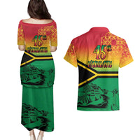 Hapi 45th Indipendens Dei Vanuatu Couples Matching Puletasi and Hawaiian Shirt Yumi 1980 with Vanuatuan Beach Landscape LT9 - Polynesian Pride