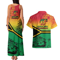 Hapi 45th Indipendens Dei Vanuatu Couples Matching Tank Maxi Dress and Hawaiian Shirt Yumi 1980 with Vanuatuan Beach Landscape LT9 - Polynesian Pride