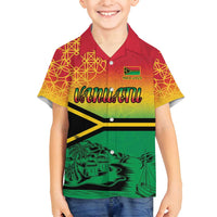Hapi 45th Indipendens Dei Vanuatu Family Matching Long Sleeve Bodycon Dress and Hawaiian Shirt Yumi 1980 with Vanuatuan Beach Landscape LT9 Son's Shirt Red - Polynesian Pride