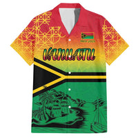 Hapi 45th Indipendens Dei Vanuatu Family Matching Off Shoulder Short Dress and Hawaiian Shirt Yumi 1980 with Vanuatuan Beach Landscape LT9 Dad's Shirt - Short Sleeve Red - Polynesian Pride