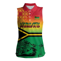 Hapi 45th Indipendens Dei Vanuatu Women Sleeveless Polo Shirt Yumi 1980 with Vanuatuan Beach Landscape LT9 Female Red - Polynesian Pride