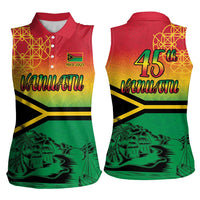 Hapi 45th Indipendens Dei Vanuatu Women Sleeveless Polo Shirt Yumi 1980 with Vanuatuan Beach Landscape LT9 - Polynesian Pride
