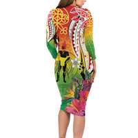 Vanuatu 45th Anniversary Family Matching Long Sleeve Bodycon Dress and Hawaiian Shirt Polynesian with Sand Drawing Pattern LT9 - Polynesian Pride