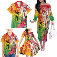 Vanuatu 45th Anniversary Family Matching Off The Shoulder Long Sleeve Dress and Hawaiian Shirt Polynesian with Sand Drawing Pattern LT9 - Polynesian Pride