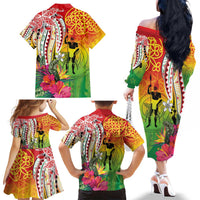 Vanuatu 45th Anniversary Family Matching Off The Shoulder Long Sleeve Dress and Hawaiian Shirt Polynesian with Sand Drawing Pattern LT9 - Polynesian Pride