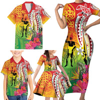 Vanuatu 45th Anniversary Family Matching Short Sleeve Bodycon Dress and Hawaiian Shirt Polynesian with Sand Drawing Pattern LT9 - Polynesian Pride