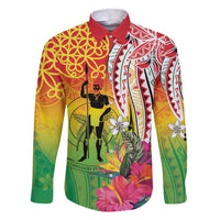 Vanuatu 45th Anniversary Family Matching Short Sleeve Bodycon Dress and Hawaiian Shirt Polynesian with Sand Drawing Pattern LT9 Dad's Shirt - Long Sleeve Red - Polynesian Pride