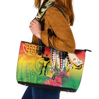 Vanuatu 45th Anniversary Leather Tote Bag Polynesian with Sand Drawing Pattern