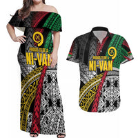 Vanuatu Proud to be Ni-van Personalised Couples Matching Off Shoulder Maxi Dress and Hawaiian Shirt with Mutis En Atan Patterns LT9 Black - Polynesian Pride