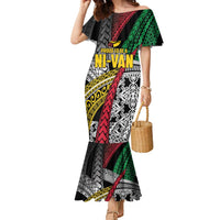 Vanuatu Proud to be Ni-van Personalised Family Matching Mermaid Dress and Hawaiian Shirt with Mutis En Atan Patterns LT9 Mom's Dress Black - Polynesian Pride