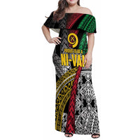 Vanuatu Proud to be Ni-van Personalised Family Matching Off Shoulder Maxi Dress and Hawaiian Shirt with Mutis En Atan Patterns LT9 Mom's Dress Black - Polynesian Pride