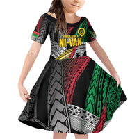Vanuatu Proud to be Ni-van Personalised Family Matching Off Shoulder Short Dress and Hawaiian Shirt with Mutis En Atan Patterns LT9 Daughter's Dress Black - Polynesian Pride