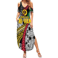 Vanuatu Proud to be Ni-van Personalised Family Matching Summer Maxi Dress and Hawaiian Shirt with Mutis En Atan Patterns LT9 Mom's Dress Black - Polynesian Pride