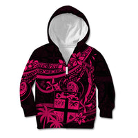 Fiji Islands Kid Hoodie Coat of Arms Fijian Flower Polynesian Pattern - Pink LT9 - Polynesian Pride