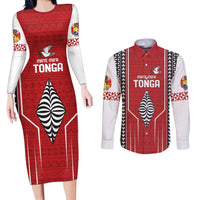 Custom Tonga Rugby Couples Matching Long Sleeve Bodycon Dress and Long Sleeve Button Shirt Mate Maa Kupesi Style