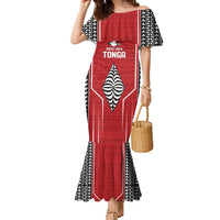 Custom Tonga Rugby Family Matching Mermaid Dress and Hawaiian Shirt Mate Maa Kupesi Style LT9 Mom's Dress Red - Polynesian Pride