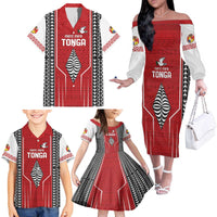 Custom Tonga Rugby Family Matching Off The Shoulder Long Sleeve Dress and Hawaiian Shirt Mate Maa Kupesi Style LT9 - Polynesian Pride