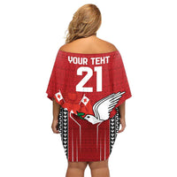 Custom Tonga Rugby Family Matching Off Shoulder Short Dress and Hawaiian Shirt Mate Maa Kupesi Style LT9 - Polynesian Pride