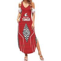 Custom Tonga Rugby Family Matching Summer Maxi Dress and Hawaiian Shirt Mate Maa Kupesi Style LT9 Mom's Dress Red - Polynesian Pride