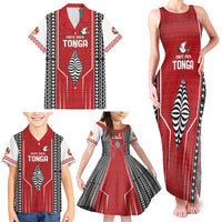 Custom Tonga Rugby Family Matching Tank Maxi Dress and Hawaiian Shirt Mate Maa Kupesi Style LT9 - Polynesian Pride