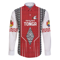 Custom Tonga Rugby Family Matching Tank Maxi Dress and Hawaiian Shirt Mate Maa Kupesi Style LT9 Dad's Shirt - Long Sleeve Red - Polynesian Pride