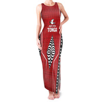 Custom Tonga Rugby Family Matching Tank Maxi Dress and Hawaiian Shirt Mate Maa Kupesi Style LT9 Mom's Dress Red - Polynesian Pride