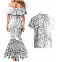American Samoa White Sunday Couples Matching Mermaid Dress and Hawaiian Shirt Polynesian Lotu Tamaiti LT9 - Polynesian Pride