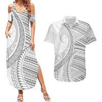 American Samoa White Sunday Couples Matching Summer Maxi Dress and Hawaiian Shirt Polynesian Lotu Tamaiti LT9 White - Polynesian Pride