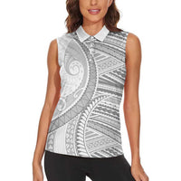 American Samoa White Sunday Women Sleeveless Polo Shirt Polynesian Lotu Tamaiti LT9 - Polynesian Pride