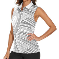 American Samoa White Sunday Women Sleeveless Polo Shirt Polynesian Lotu Tamaiti LT9 - Polynesian Pride