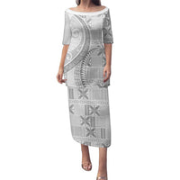 Niue White Sunday Family Matching Puletasi and Hawaiian Shirt Niuean Lotu Tamaiti Hiapo Pattern LT9 Mom's Dress White - Polynesian Pride