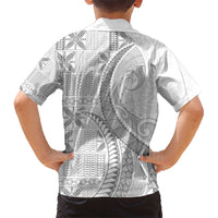 Niue White Sunday Kid Hawaiian Shirt Niuean Lotu Tamaiti Hiapo Pattern - Polynesian Pride