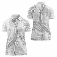 Niue White Sunday Women Polo Shirt Niuean Lotu Tamaiti Hiapo Pattern - Polynesian Pride