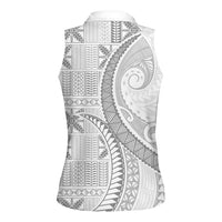 Niue White Sunday Women Sleeveless Polo Shirt Niuean Lotu Tamaiti Hiapo Pattern LT9 - Polynesian Pride
