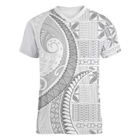 Niue White Sunday Women V-Neck T-Shirt Niuean Lotu Tamaiti Hiapo Pattern LT9 Female White - Polynesian Pride