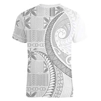 Niue White Sunday Women V-Neck T-Shirt Niuean Lotu Tamaiti Hiapo Pattern LT9 - Polynesian Pride