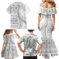 Polynesian White Sunday Family Matching Mermaid Dress and Hawaiian Shirt Lotu Tamaiti Melanesian Pattern LT9 - Polynesian Pride