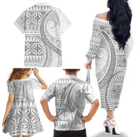 Polynesian White Sunday Family Matching Off The Shoulder Long Sleeve Dress and Hawaiian Shirt Lotu Tamaiti Melanesian Pattern LT9 - Polynesian Pride