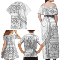 Polynesian White Sunday Family Matching Off Shoulder Maxi Dress and Hawaiian Shirt Lotu Tamaiti Melanesian Pattern LT9 - Polynesian Pride