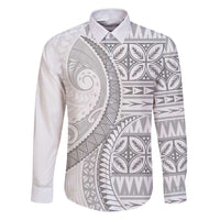 Polynesian White Sunday Family Matching Puletasi and Hawaiian Shirt Lotu Tamaiti Melanesian Pattern LT9 Dad's Shirt - Long Sleeve White - Polynesian Pride