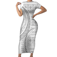 Polynesian White Sunday Family Matching Short Sleeve Bodycon Dress and Hawaiian Shirt Lotu Tamaiti Melanesian Pattern LT9 Mom's Dress White - Polynesian Pride
