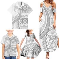Polynesian White Sunday Family Matching Summer Maxi Dress and Hawaiian Shirt Lotu Tamaiti Melanesian Pattern LT9 - Polynesian Pride