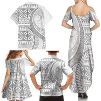 Polynesian White Sunday Family Matching Summer Maxi Dress and Hawaiian Shirt Lotu Tamaiti Melanesian Pattern LT9 - Polynesian Pride