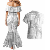 Samoa Siapo White Sunday Couples Matching Mermaid Dress and Hawaiian Shirt Lotu Tamaiti Polynesian White Pattern LT9 - Polynesian Pride
